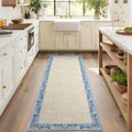 GarveeHome Entryway Rug 2x6 Modern Bordered Runner Rug Washable Kitchen Runners for Hallway Non-Slip Low-Pile Soft Carpet Floral Print Bathroom Mat for Bedroom Laundry Room, Beige