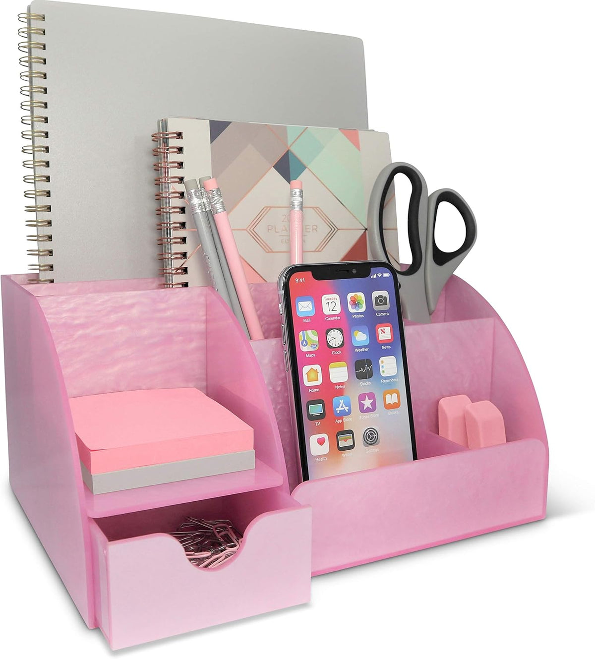 Blue Desk Organizer, 9 Compartments, Office Supplies and Desk Accessories Organizer, Pen Holder Decor Desktop (Blue)