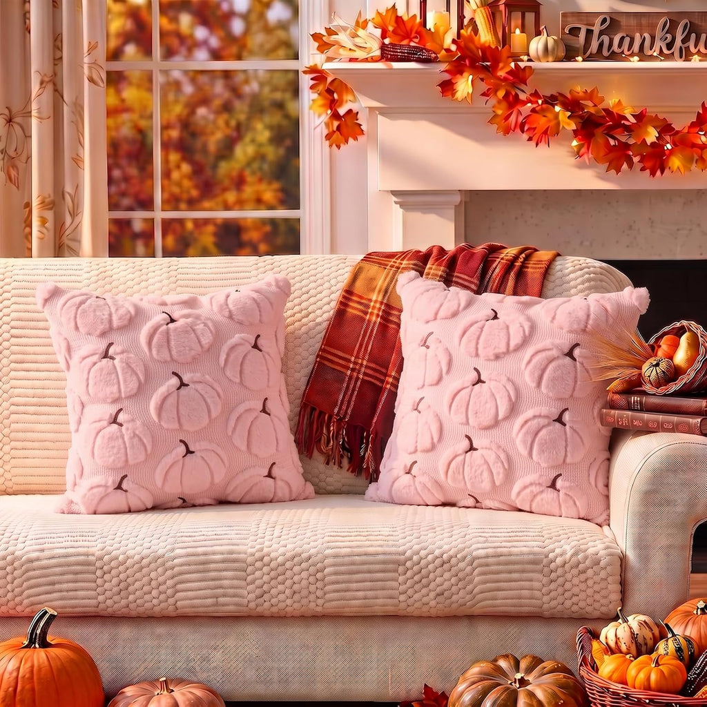 Fall Pillow Covers Pumpkin Fall Decor 18x18 Set of 2 Pink