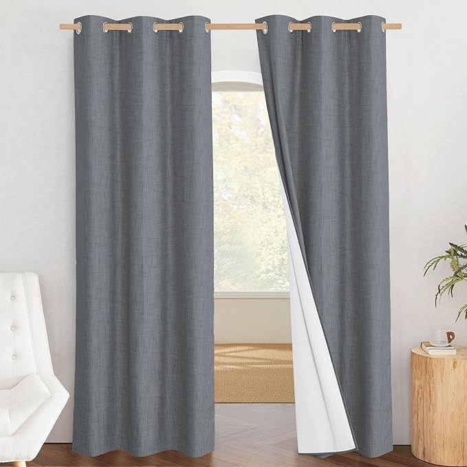 NICETOWN 100% Blackout Linen Texture Curtains 80 inches Long, Dove Grey by NICETOWN