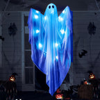 JOYIN Halloween Hanging Light up Ghost, 47" White Ghosts with Cold White LED Light and Timer Halloween Hanging Decoration Waterproof for Front Yard Patio LawnGarden Party Decor Indoor Outdoor