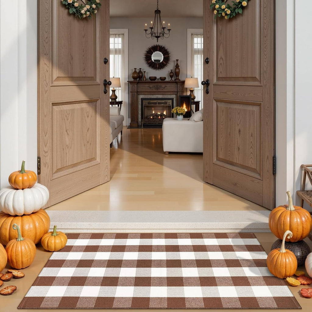 Buffalo Plaid Checkered Rug Fall Front Door Mat Washable Outdoor Rug 3'x5'