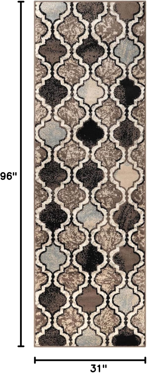 Superior Indoor Runner Rugs, Modern Area Rug, 2'7"x8', B Ivory