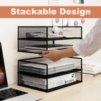 4-Tier Stackable Metal Mesh Letter Paper Tray Organizer,Black