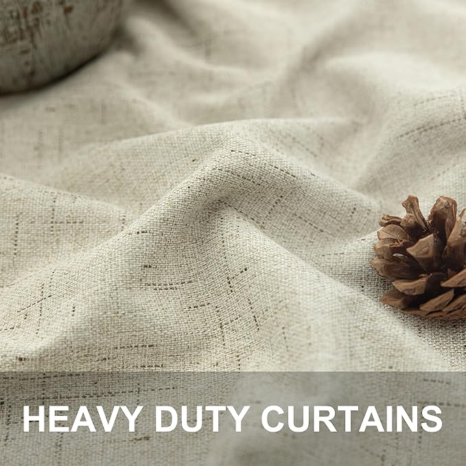 Cream Beige Blackout Curtains 90 Inches Long Thick Linen Patio Curtains - Image 3
