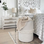 CherryNow 70L Woven Rope Laundry Basket with Tassel, 16" x 22", White