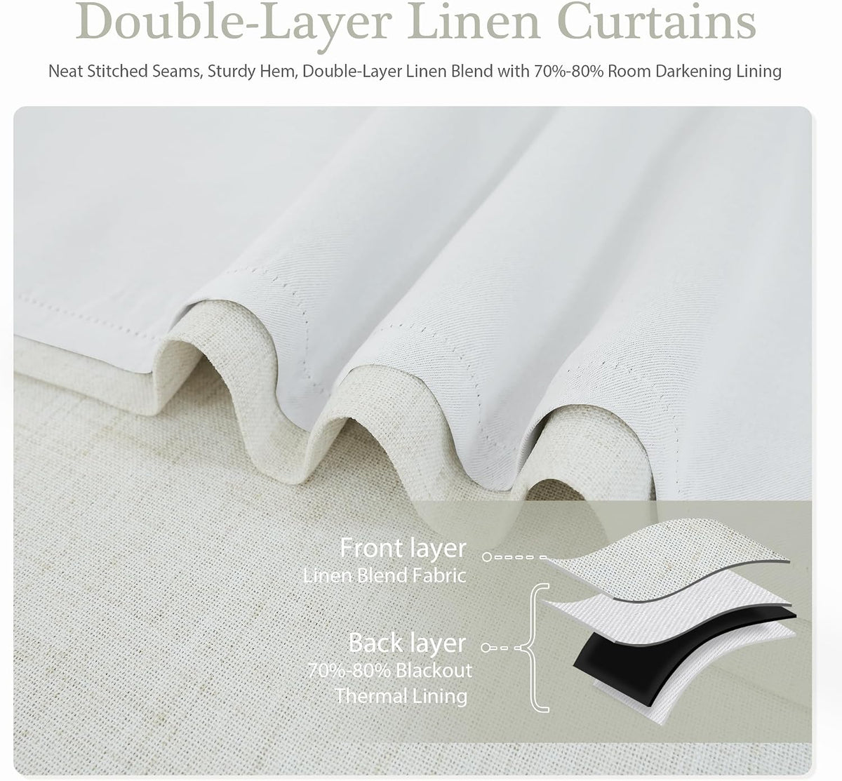 DriftAway Double Layer Linen Blackout Tie Up Curtains Thermal Insulated Fully Lined Balloon Roman Shade Bathroom Window Adjustable Rod Pocket for Small Window 31 Inch by 47 Inch Light Linen