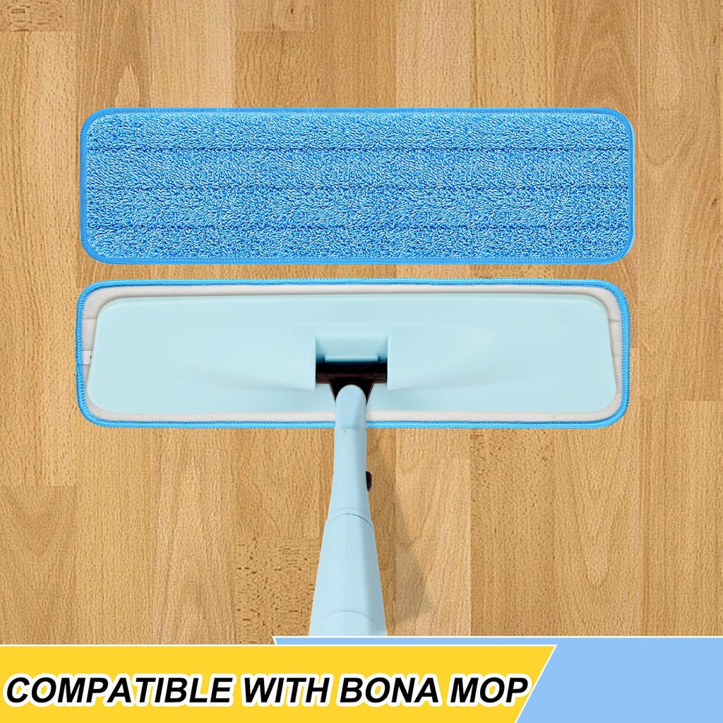 18 inch Reusable Mop Pads Microfiber Spray Mop Replacement Heads for Wet/Dry Mops Compatible with Bona Floor Care System (6 Pack) (Blue)