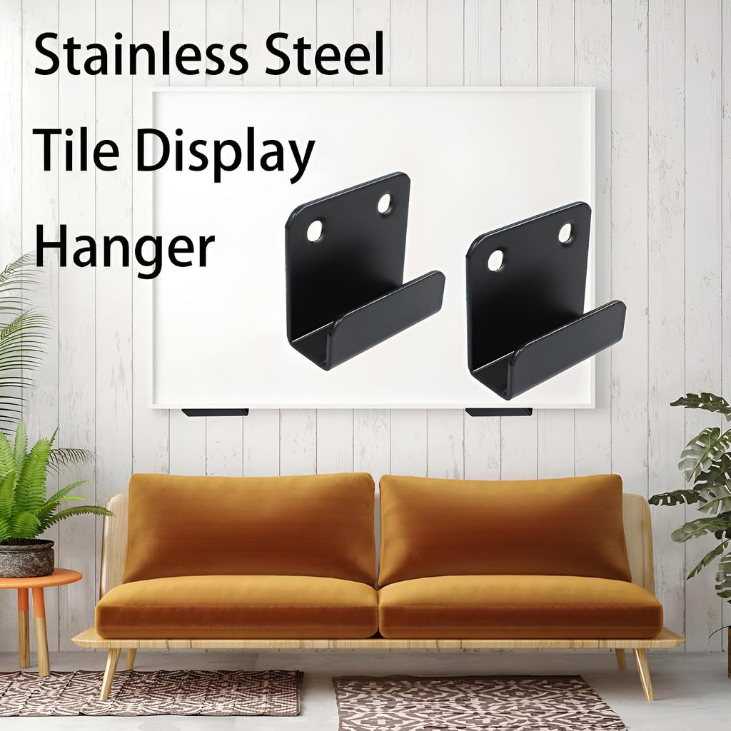 12 Pcs Stainless Steel Tile Display Hanger, Heavy Duty Wall Mounted Bracket Hooks for Ceramic Tiles, Mirrors, Picture Frames, Black, 0.79" Inner Width