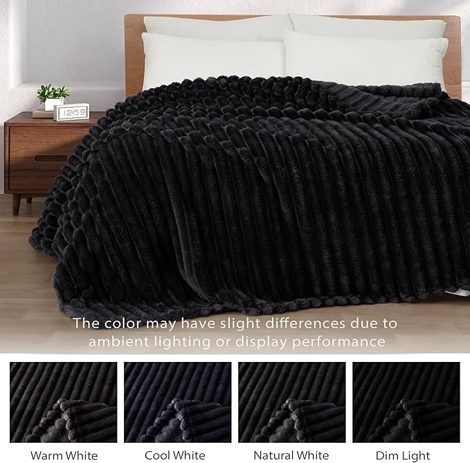 Exclusivo Mezcla King Size Flannel Fleece Blanket, Super Soft Striped Jacquard - Image 3