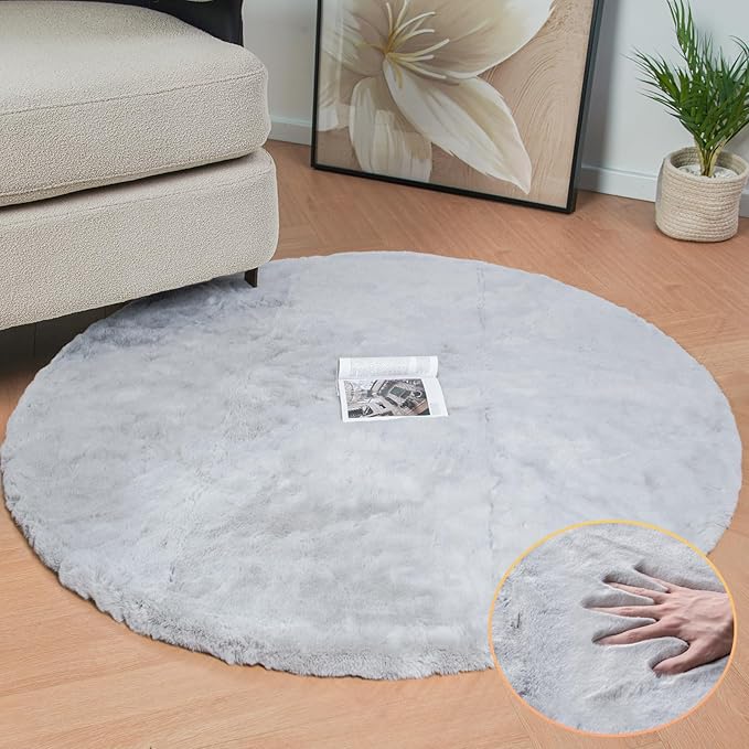 ORINOVA Grey Round Rug 3ft Machine Washable Shaggy Area Rugs - Image 3