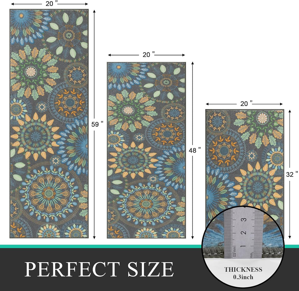 Bsmathom Boho Kitchen Rug Sets 3 Piece with Runner, Farmhouse Kitchen Rugs Non Slip Washable, Kitchen Mats for Floor Set of 3 for Kitchen Entryway Hallway Laundry Room