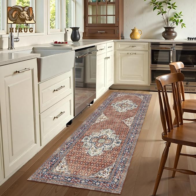 Washable Area Rug 2'6'' x 8' Vintage Traditional Persian Mat - Image 4