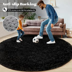 Black Round Rugs for Bedroom: 4ft Circle Fluffy Shag Soft Washable Rug Small - Image 5