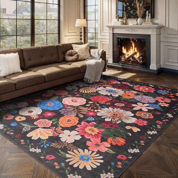 Washable Area Rug 8x10 Black/Brown, Large Soft Rugs - Image 7