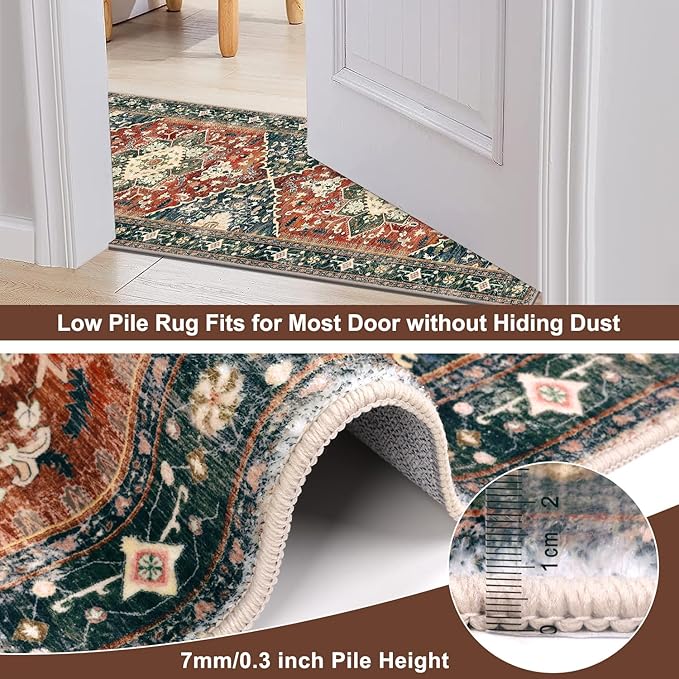 Yamaziot Washable Runner Rug, 2x10 Non-Slip Boho Vintage Hallway Rug Runner - Image 3