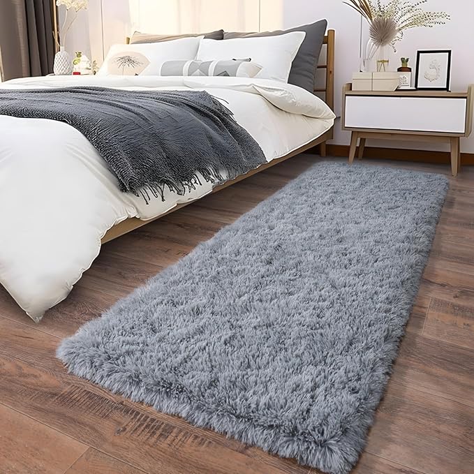 Fluffy Shag Runner Rugs for Bedroom Hallways, 2x8 Grey Long Soft Throw Area Rug by Ailyei