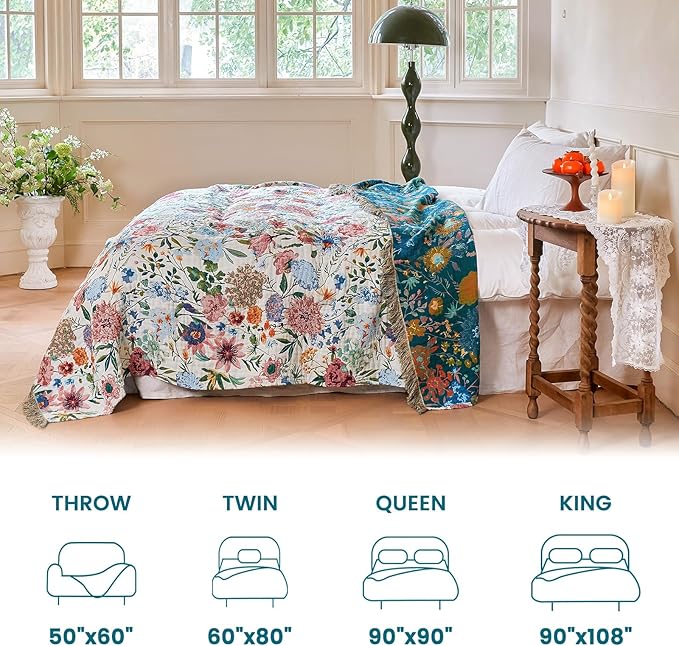 MSGKV Boho Throw Blanket 50"x60" Couch Floral 100% Cotton Blanket Spring - Image 5
