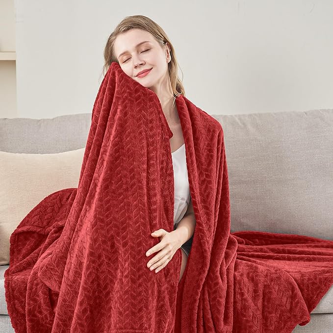 inhand Fleece Twin Blanket for Bed Ruby red Throw Blanket for Couch Super Soft - Image 2