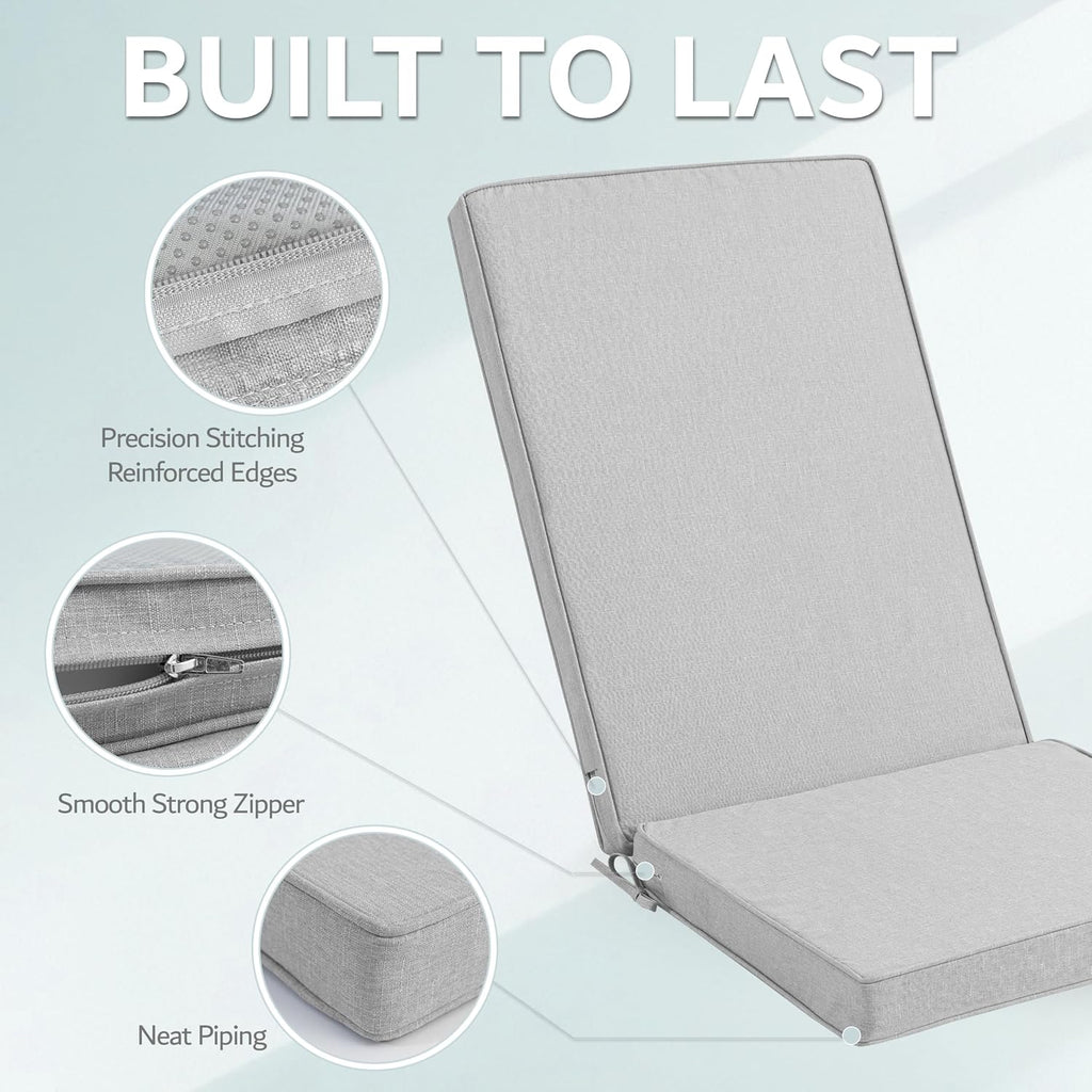 Adirondack Chair Cushion - Removable Cover, Water-Repellent & Fade-Resistant Faux Linen, Securing Straps, Non-Slip Bottom, Fit for Most Outdoor Adirondack & Rocking Chairs - Light Grey