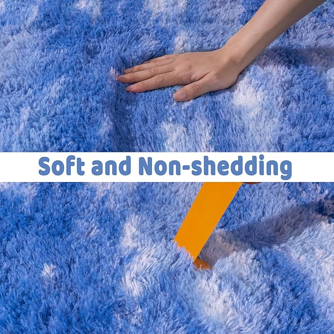 Soft Runner Rugs for Bedroom Hallways, 2x6 Abstract Blue White Fluffy Shag - Image 5