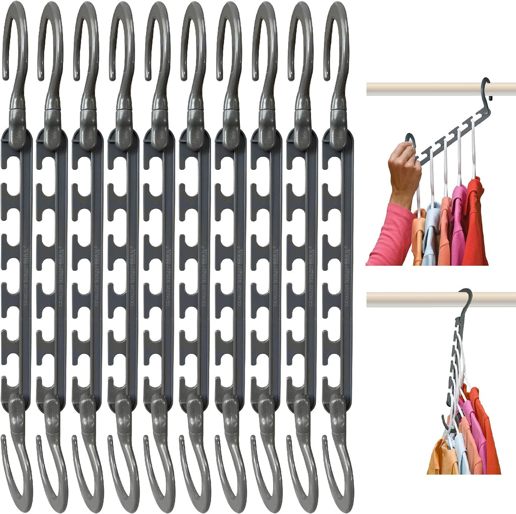 Max Space Saving Closet Hangers, 10-Pack, 360° Swivel, Grey