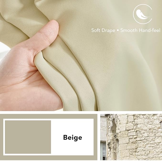 Deconovo Blackout Curtains, Thermal Insulated, W70 x L63 2 Panels, Back Tab - Image 7