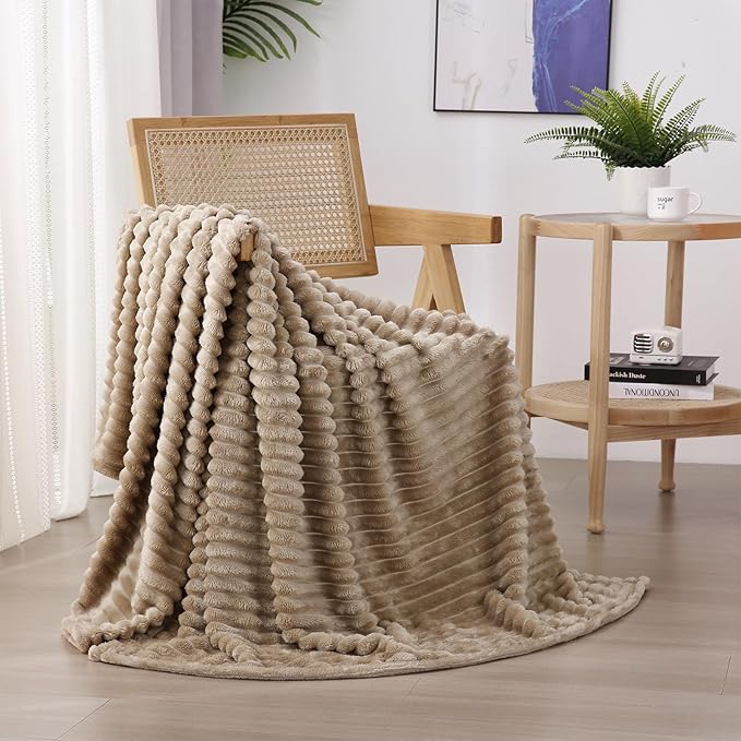 Tan Fleece Throw Blanket 50”×60” by linecooo
