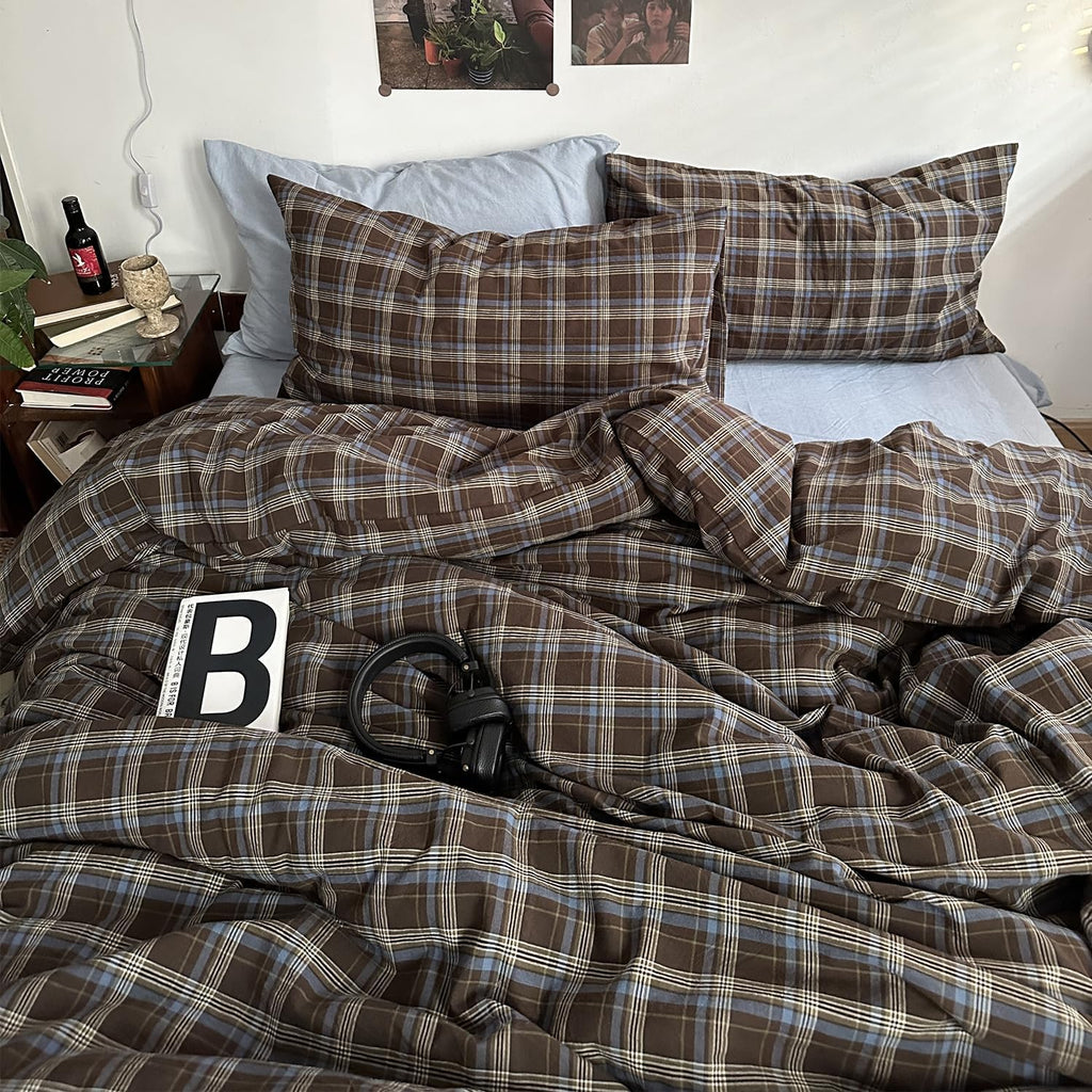mixinni Full Comforter Set Men Boys Geometric Checkered Plaid Printed Bedding Comforter for All Season Soft Lightweight Bedding Set-Full Size