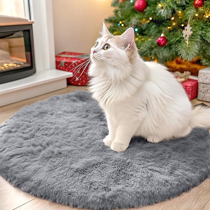 OLANLY Light Grey Round Rugs for Bedroom by OLANLY