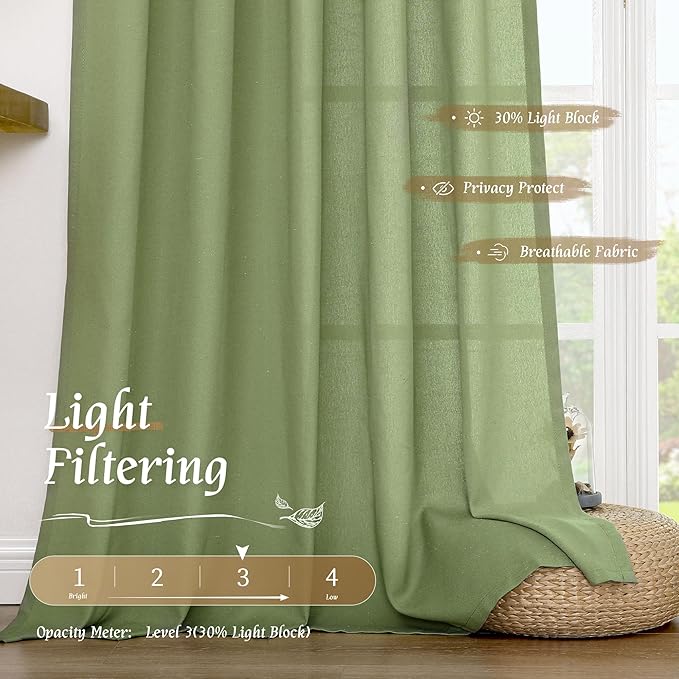 LAMIT Sage Green Linen Curtains 63 inch Length - Image 4