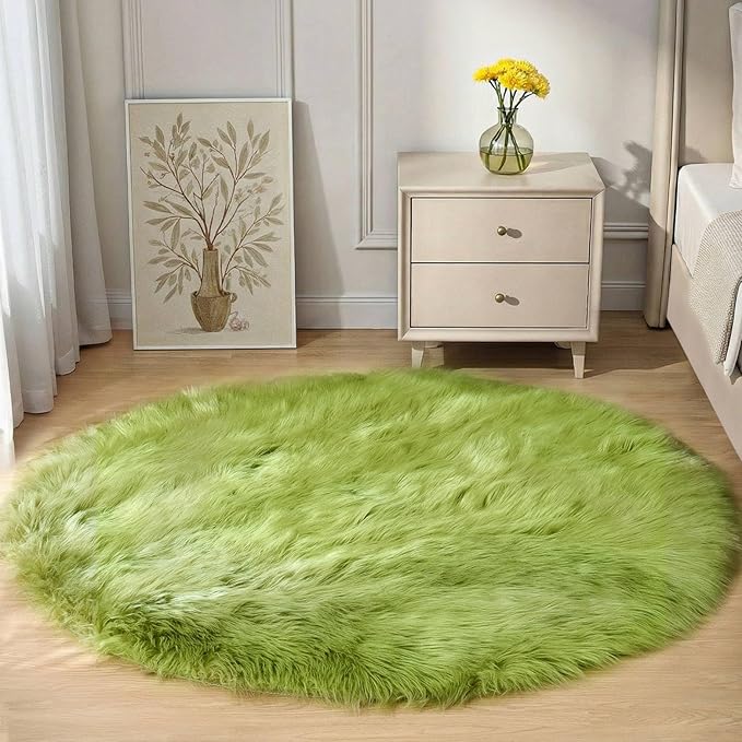 Goolela Lime Green Round Fluffy Rug - Image 6