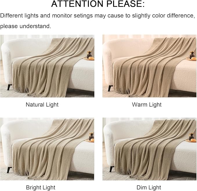 lifein Throw Blanket for Couch, Soft Boho Decor Bed Throw, Cozy Beige Knitted - Image 7