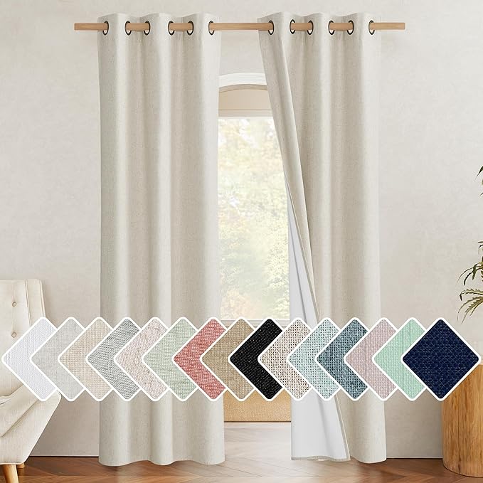 NICETOWN Farmhouse Style 100% Blackout Natural Linen Curtains 90 inches Length by NICETOWN