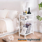 Narrow Side Table with Storage Basket Small End Table for Small Space,White