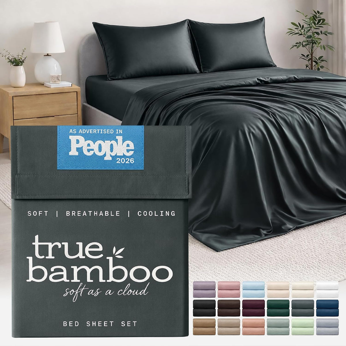 TRUE BAMBOO Sheets Set King Size - Silky Soft & Cooling - Dark Gray