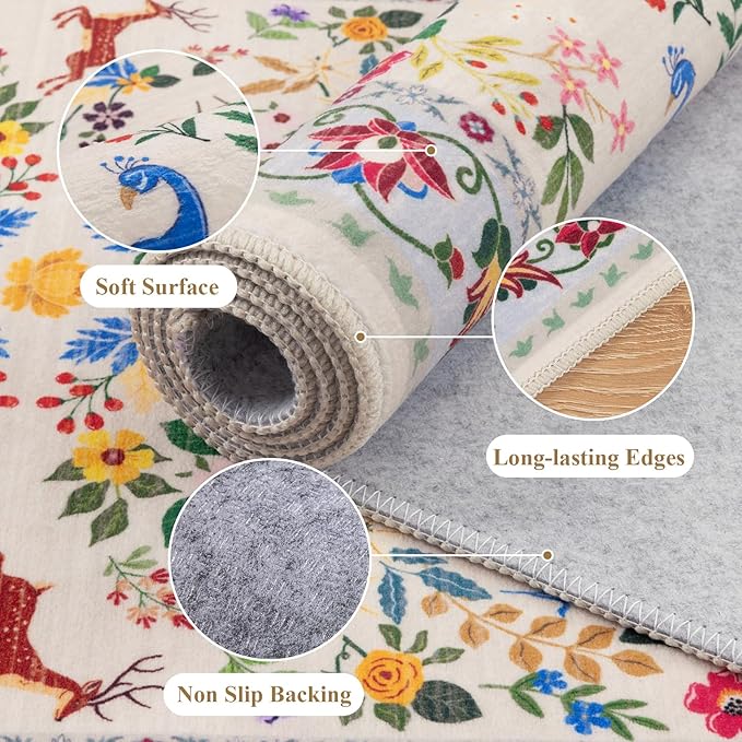 HEBE Washable Hallway Runner Rug 2'x 8' Non Slip Kitchen Rugs Runner, Low Pile - Image 3