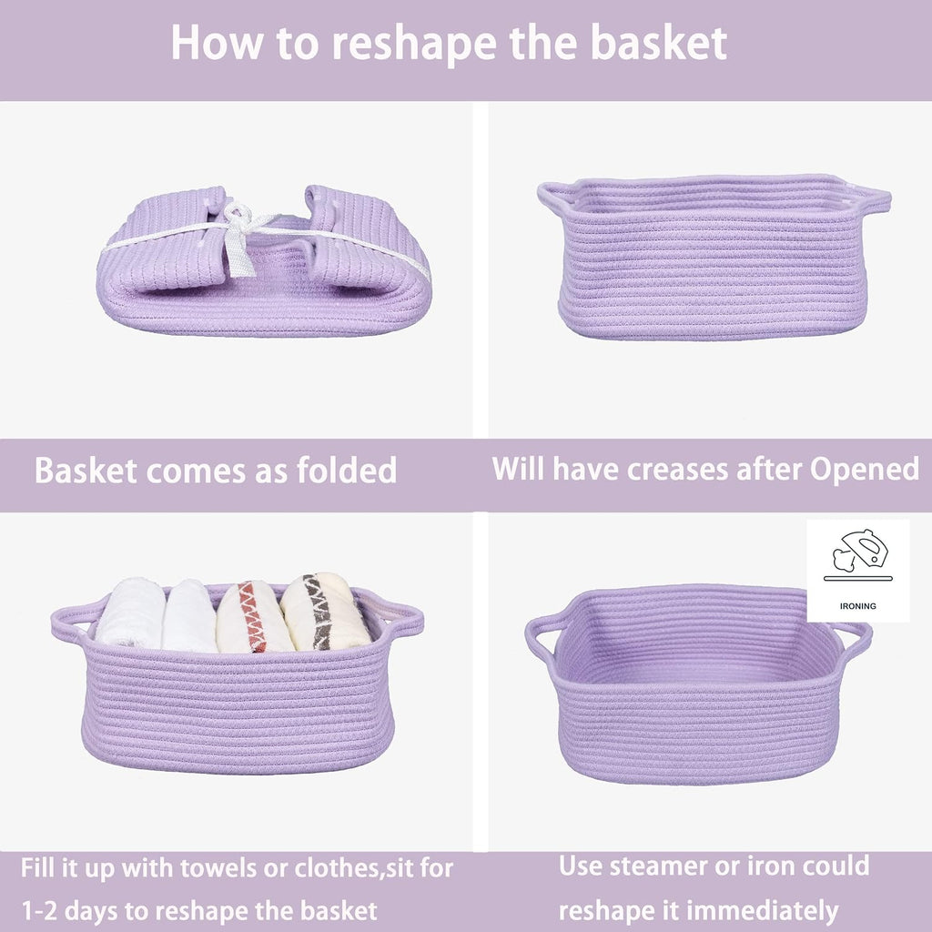 XUANGUO Medium Woven Cotton Rope Storage Basket with Handles, Light Purple