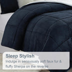 Swift Home Full/Queen Comforter Set, Reversible Faux Fur Sherpa, Navy