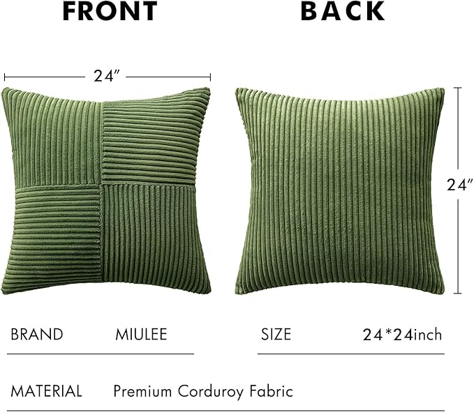 MIULEE Moss Green Decorative Euro Sham Pillow Covers 24x24 Inch - Image 6
