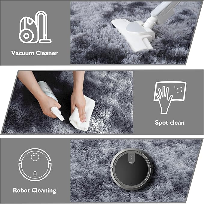 Shag Area Rug for Bedroom 4x6, Tie-Dyed Black Fluffy Area Rugs for Living Room - Image 3
