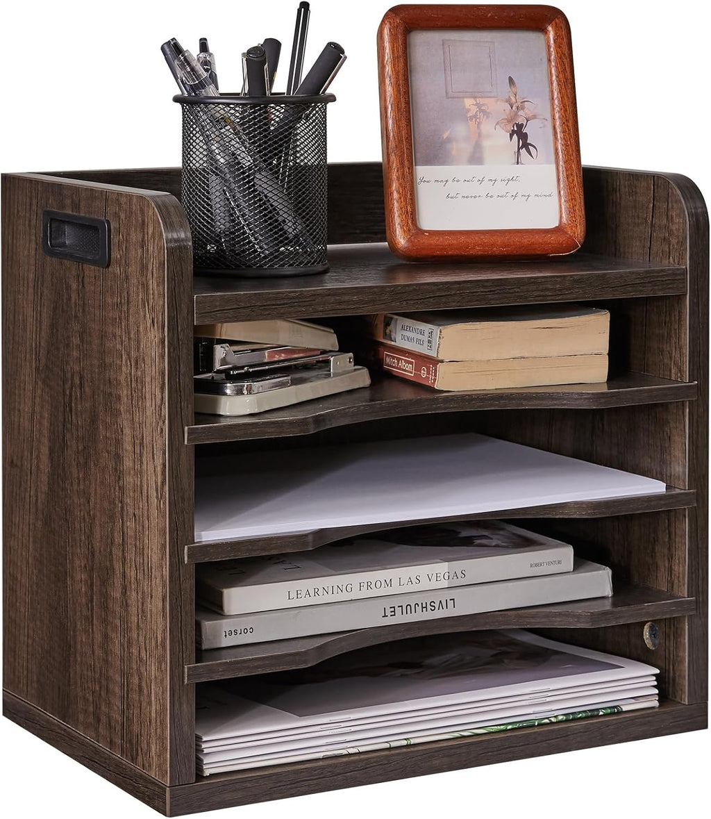 YMYNY Desktop File Organizer with Handle,Office Organizer Black Gray