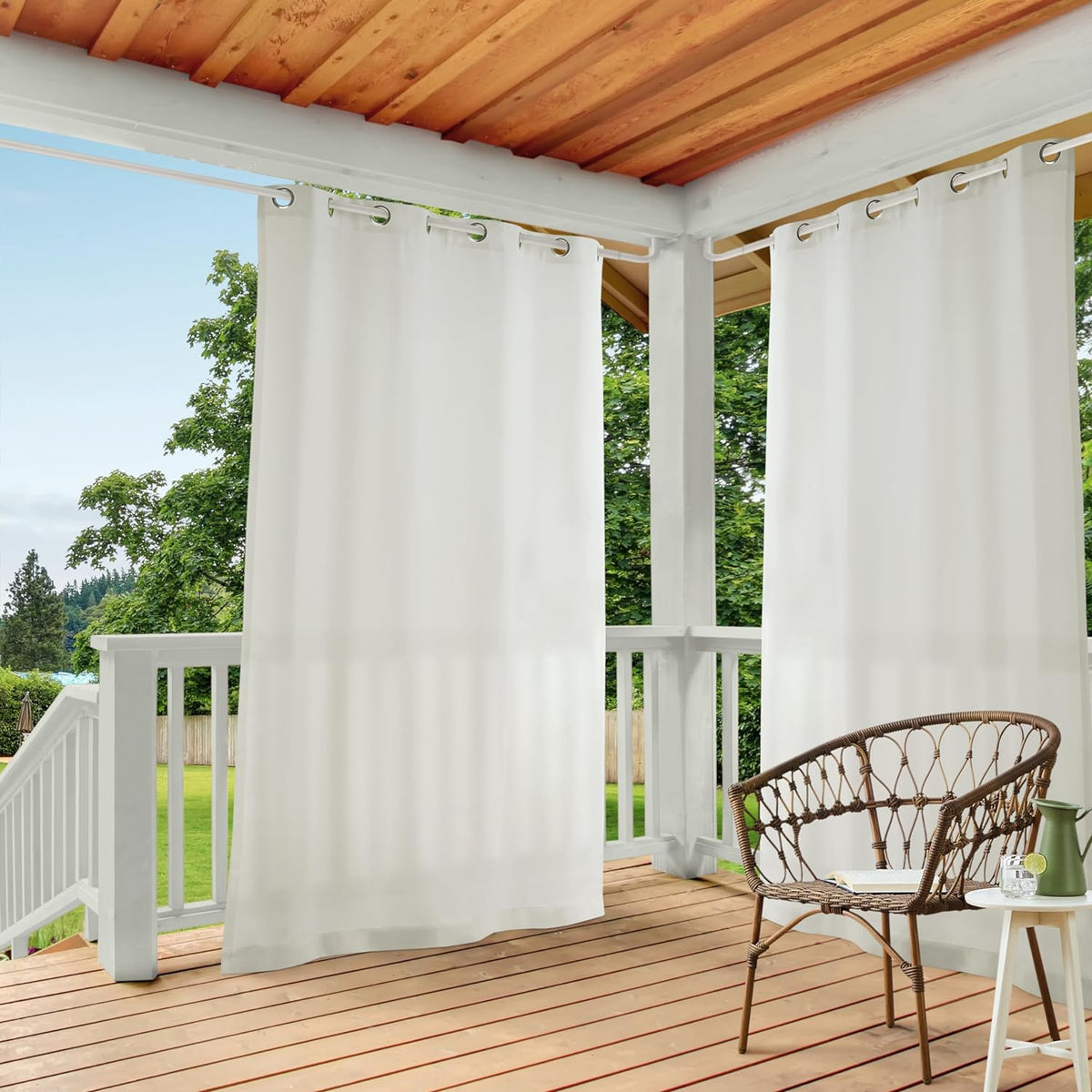 TOWN & COUNTRY BASICS Cabana Solid Heavyweight Indoor Outdoor Curtains, Light Filtering Opacity with Grommet Top, Water Repellent, 2-Pack Set, 54"x96", Vanilla