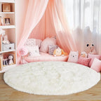 3'x3' Cream Round Rugs for Girls Bedroom, Ultra Soft Fluffy Circle Rug for Kids - Image 2