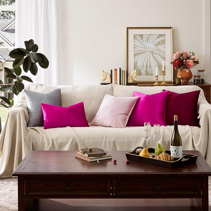 GIGIZAZA 18x18 Pillow Covers Set of 2 Velvet Throw Pillows Decorative Hot Pink - Image 6