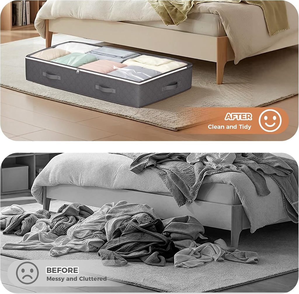Budding Joy 95L Under Bed Storage Containers, 6 Pack Storage Bins, Grey