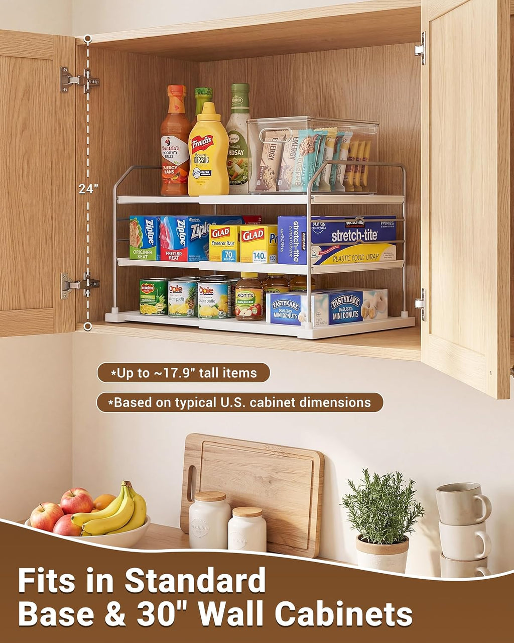 EVERIE 3-Tier Cabinet Organizer, Expandable Shelf for Foil & Wrap Boxes