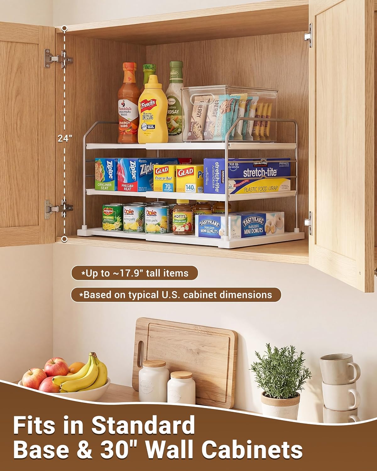 EVERIE 3-Tier Cabinet Organizer, Expandable Shelf for Foil & Wrap Boxes