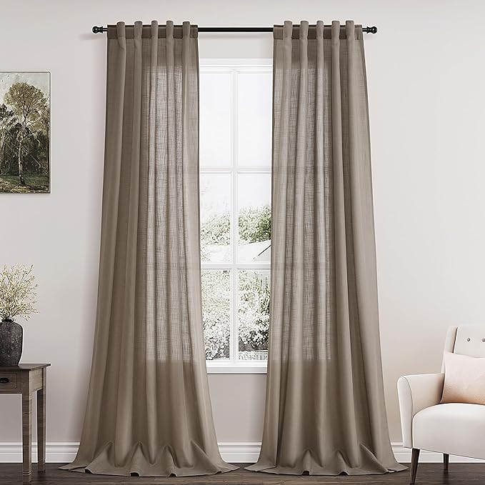 Dark Taupe Linen 102 Inch Long Curtains by Nanspring