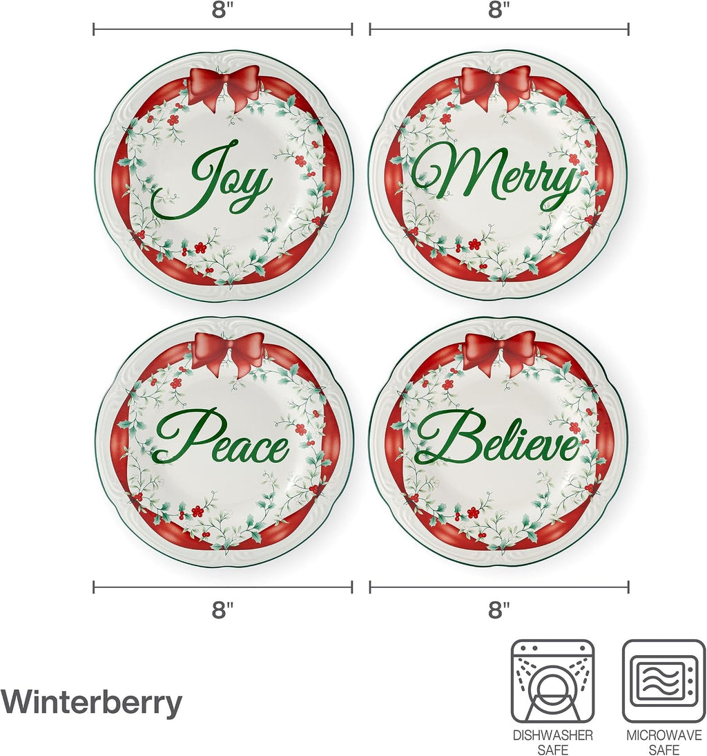 Pfaltzgraff Winterberry Red Ribbon Salad Plates, Set Of 4